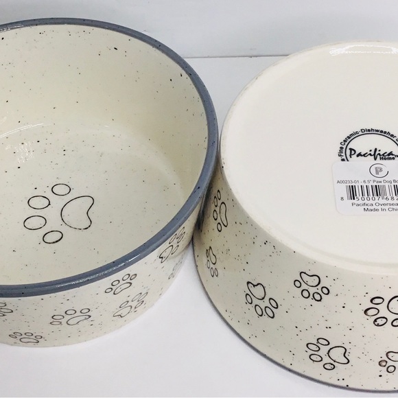 2 Pet Bowl Cat Kitten PAWS Food Water Dish Bowl Pacifica Pottery Gray New - Picture 4 of 6
